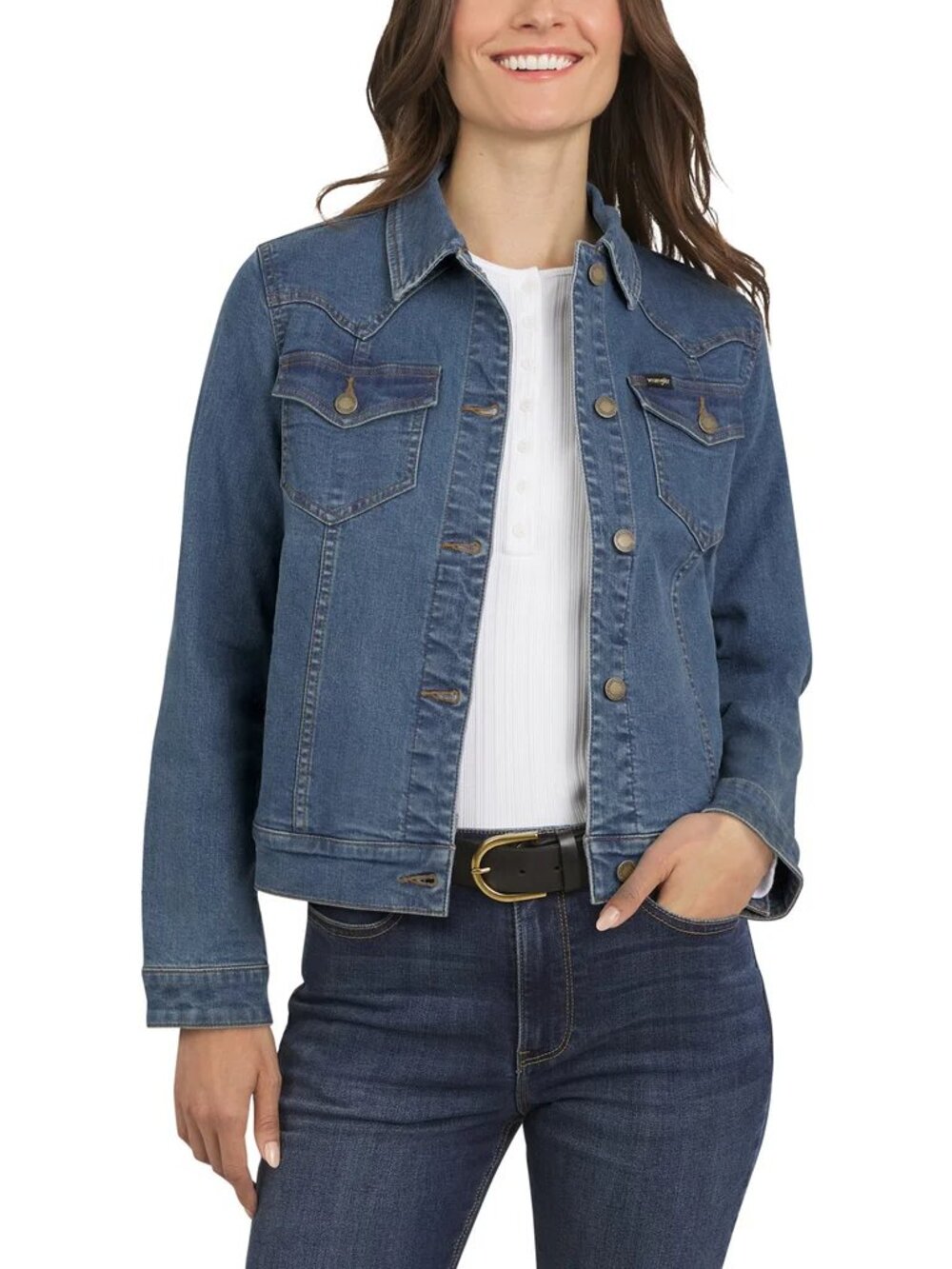 Wrangler Women’s Denim Jacket Classic Trucker Style Button Up Casual Jacket NWT